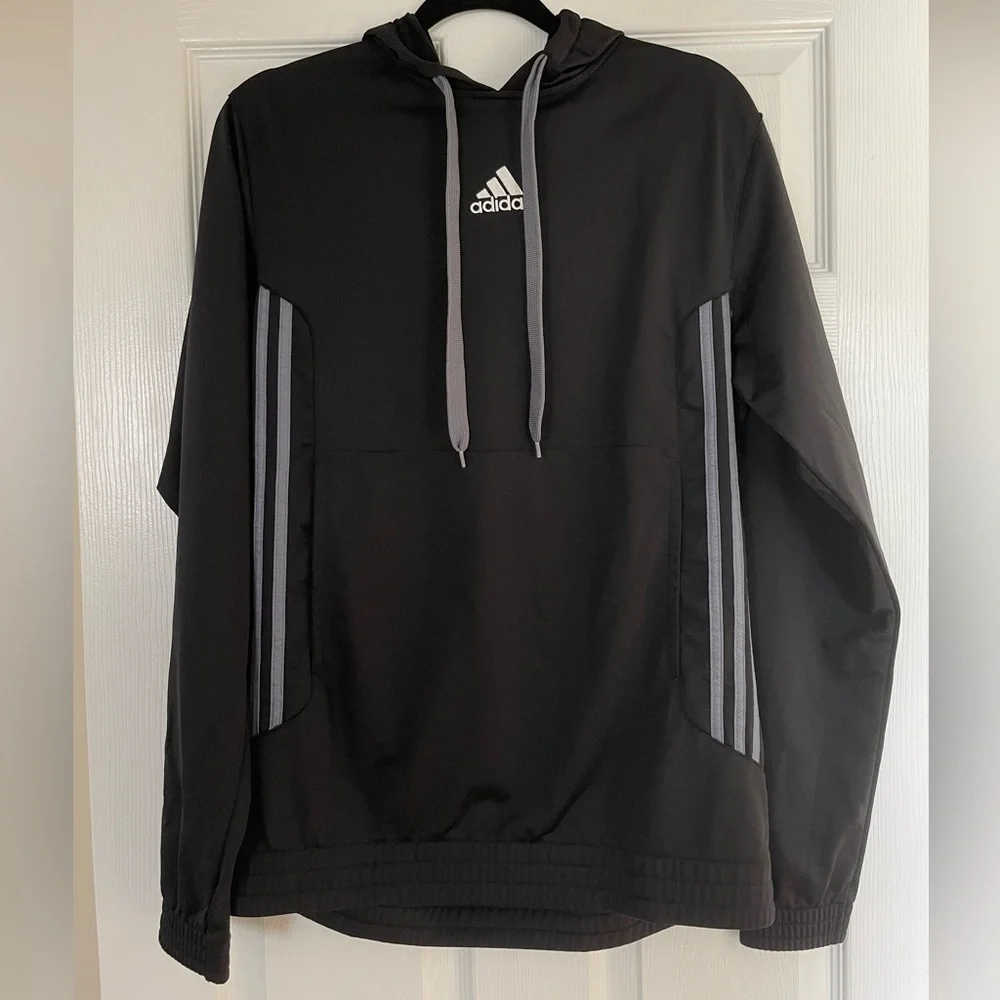 Adidas Black and Gray Hoodie with Athletic Stripes